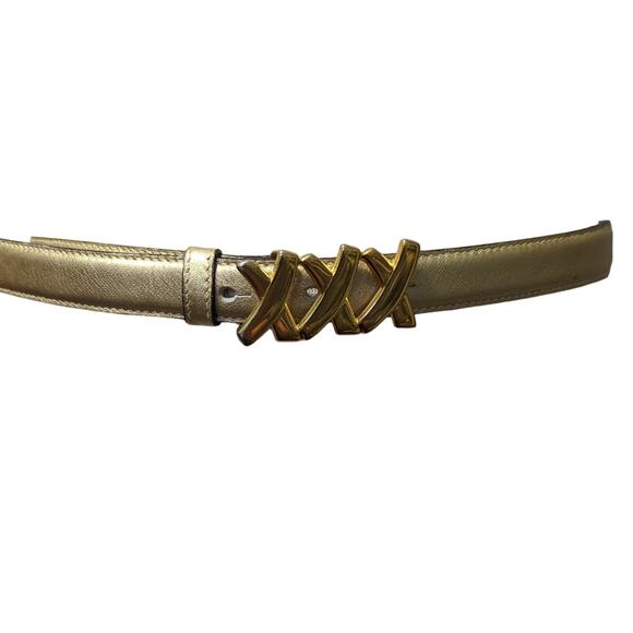 Vintage 80's Paloma Picasso XXX Leather Belt Gold Tone Size Small - Picture 1 of 6